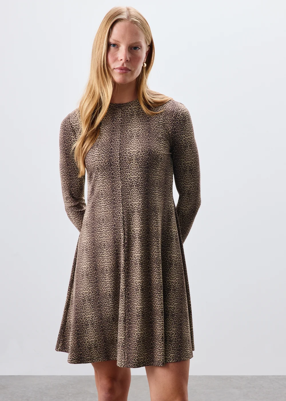 Brown Animal Print Ribbed Mini Dress - 8 Image 1