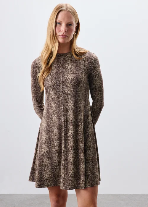 Brown Animal Print Ribbed Mini Dress - 8 Image 1