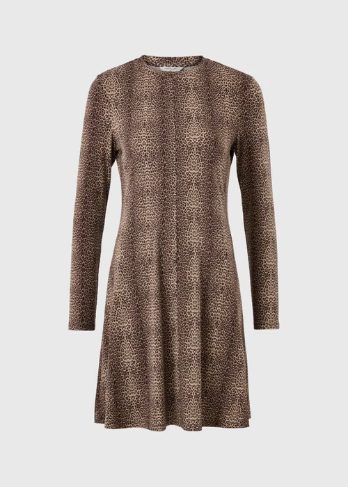 Brown Animal Print Ribbed Mini Dress - 8 Image 5