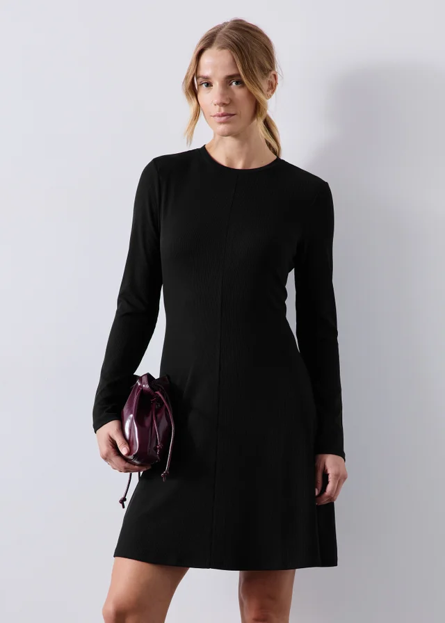 Black Ribbed Mini Dress