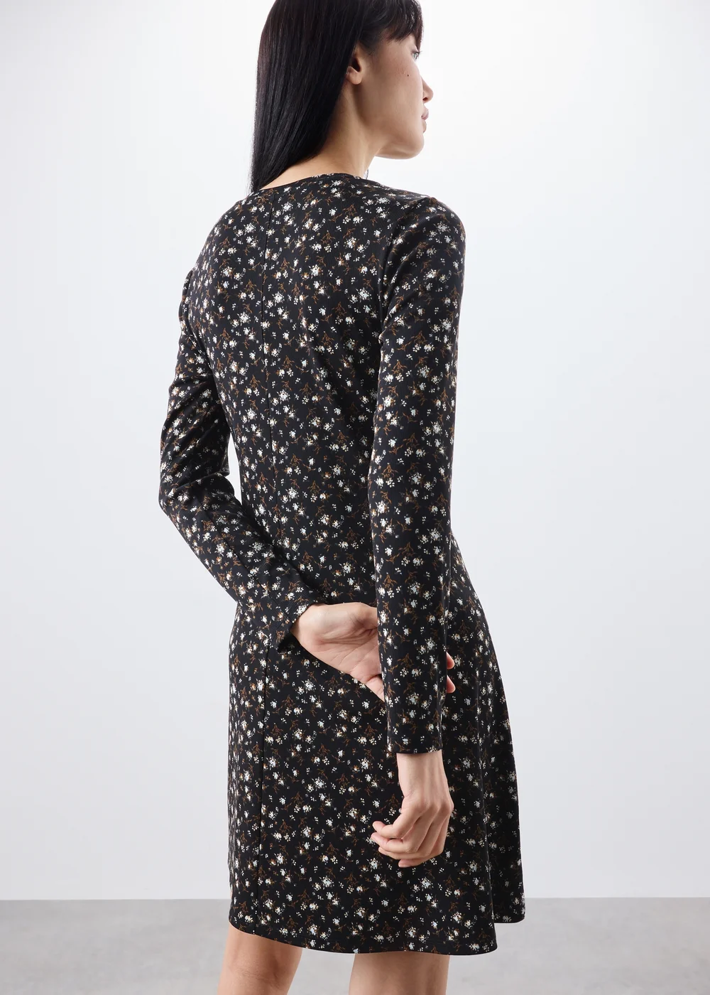 Brown Ribbed Ditsy Print Mini Dress - 8 Image 2