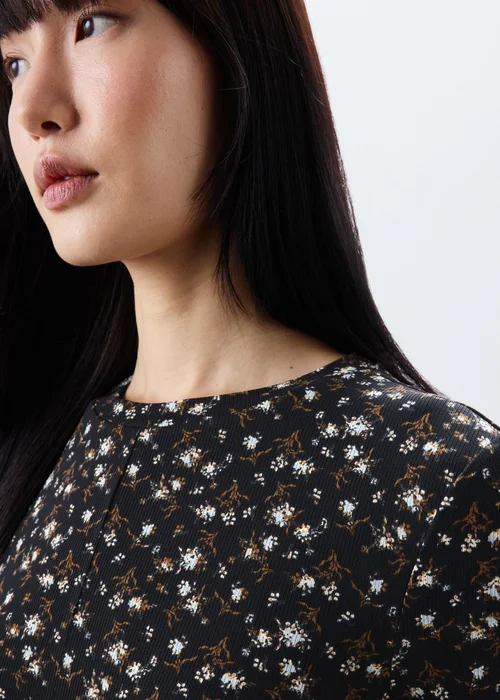 Brown Ribbed Ditsy Print Mini Dress - 8 Image 3