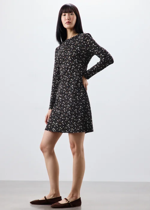 Brown Ribbed Ditsy Print Mini Dress - 8 Image 4