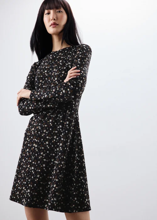 Brown Ribbed Ditsy Print Mini Dress - 8 Image 1