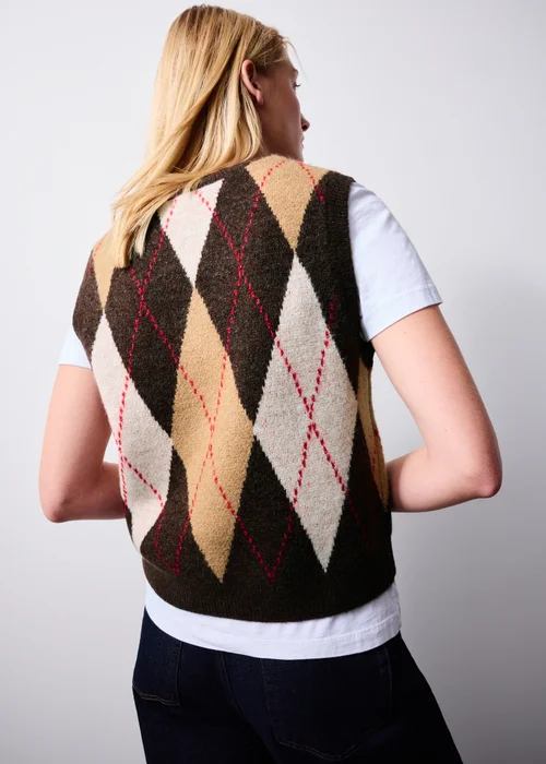 Neutral Brown Argyle Knitted Tank Top - XS Image 2