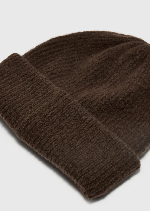 Brown Ribbed Beanie - One Size Image 2