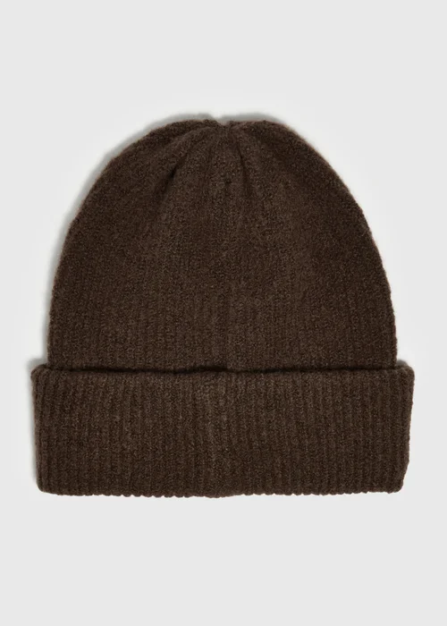 Brown Ribbed Beanie - One Size Image 1