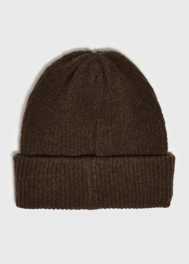 Brown Ribbed Beanie