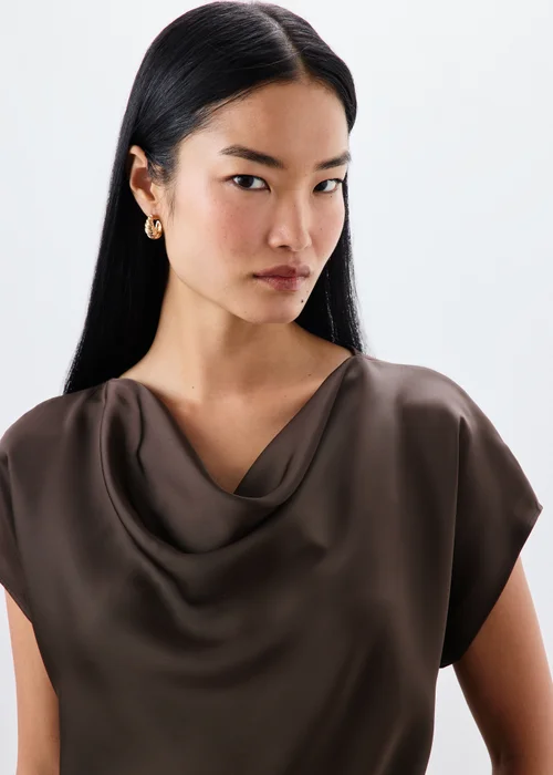 Brown Satin Drape Co Ord Top - 18 Image 3