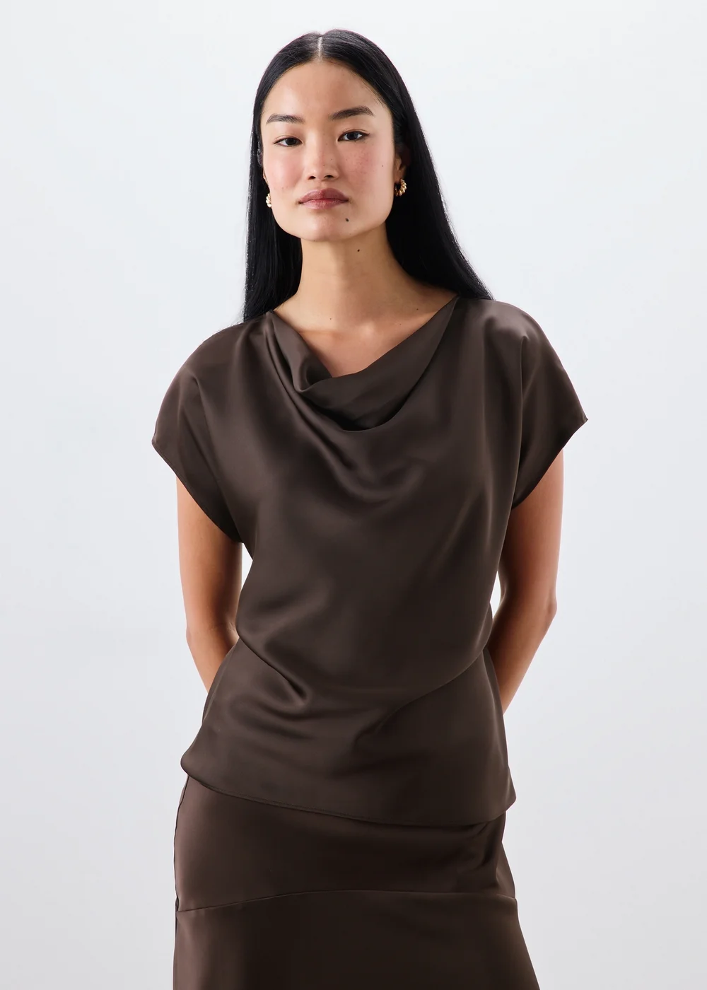 Brown Satin Drape Co Ord Top - 18 Image 1