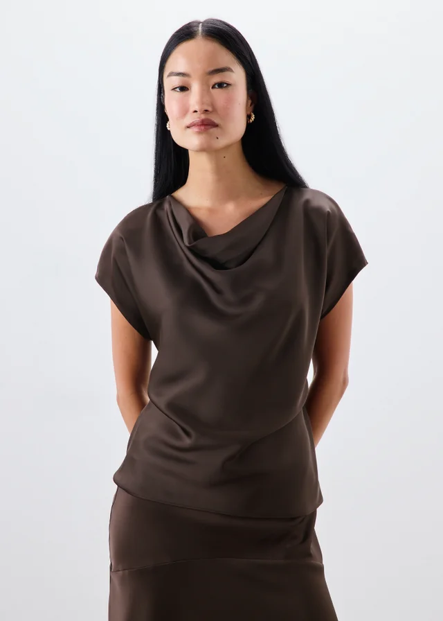 Brown Satin Drape Co Ord Top