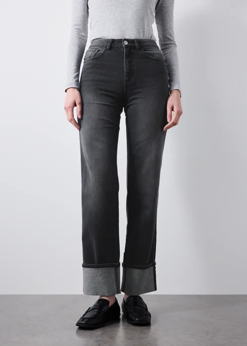 Black Straight Leg Turn Up Jeans - 24/L29 Image 4