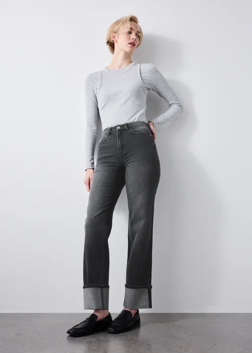 Black Straight Leg Turn Up Jeans - 24/L29 Image 1