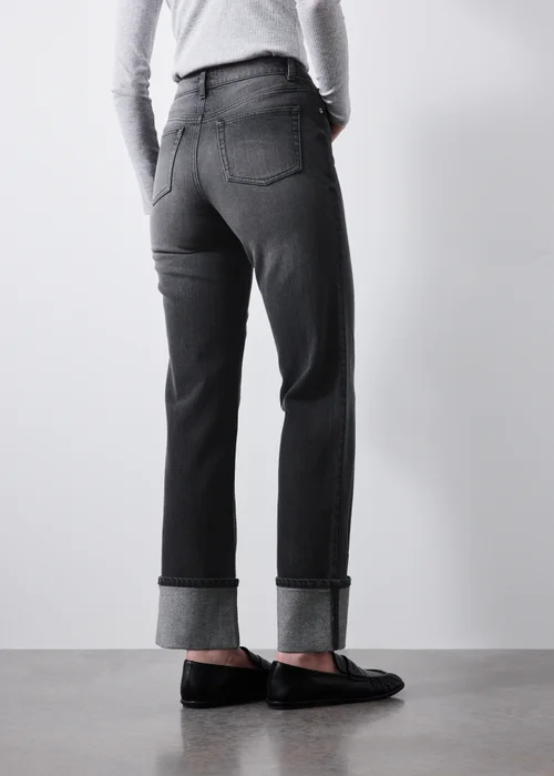 Black Straight Leg Turn Up Jeans - 24/L29 Image 2