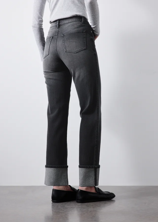 Black Straight Leg Turn Up Jeans