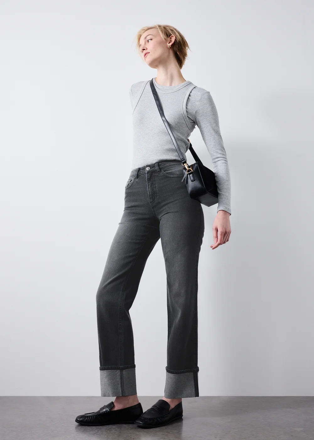 Black Straight Leg Turn Up Jeans - 24/L29 Image 3