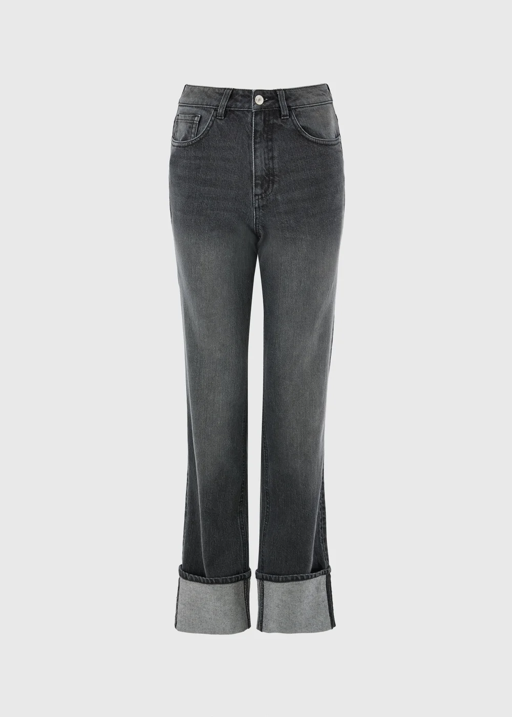 Black Straight Leg Turn Up Jeans - 24/L29 Image 5