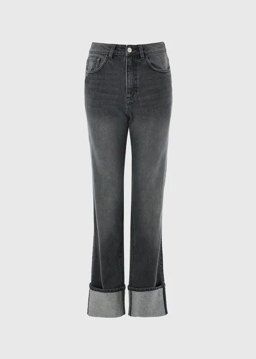 Black Straight Leg Turn Up Jeans - 24/L29 Image 5