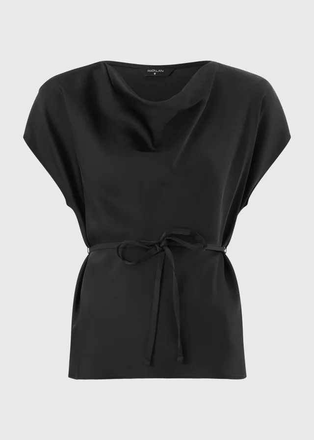 Black Satin Drape Co-Ord Top