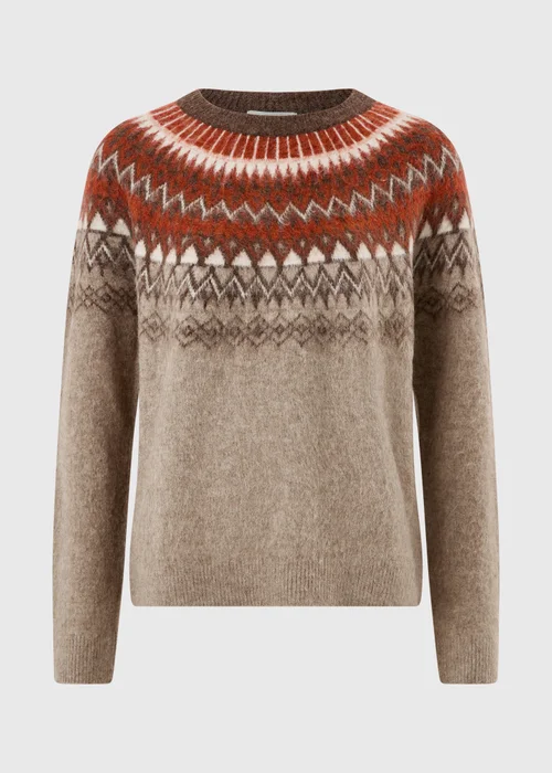 Mocha Brushed Fairisle Jumper - XS Image 5