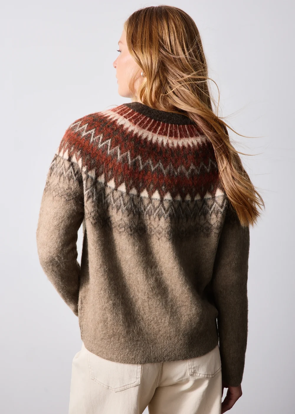Mocha Brushed Fairisle Jumper - XS Image 3