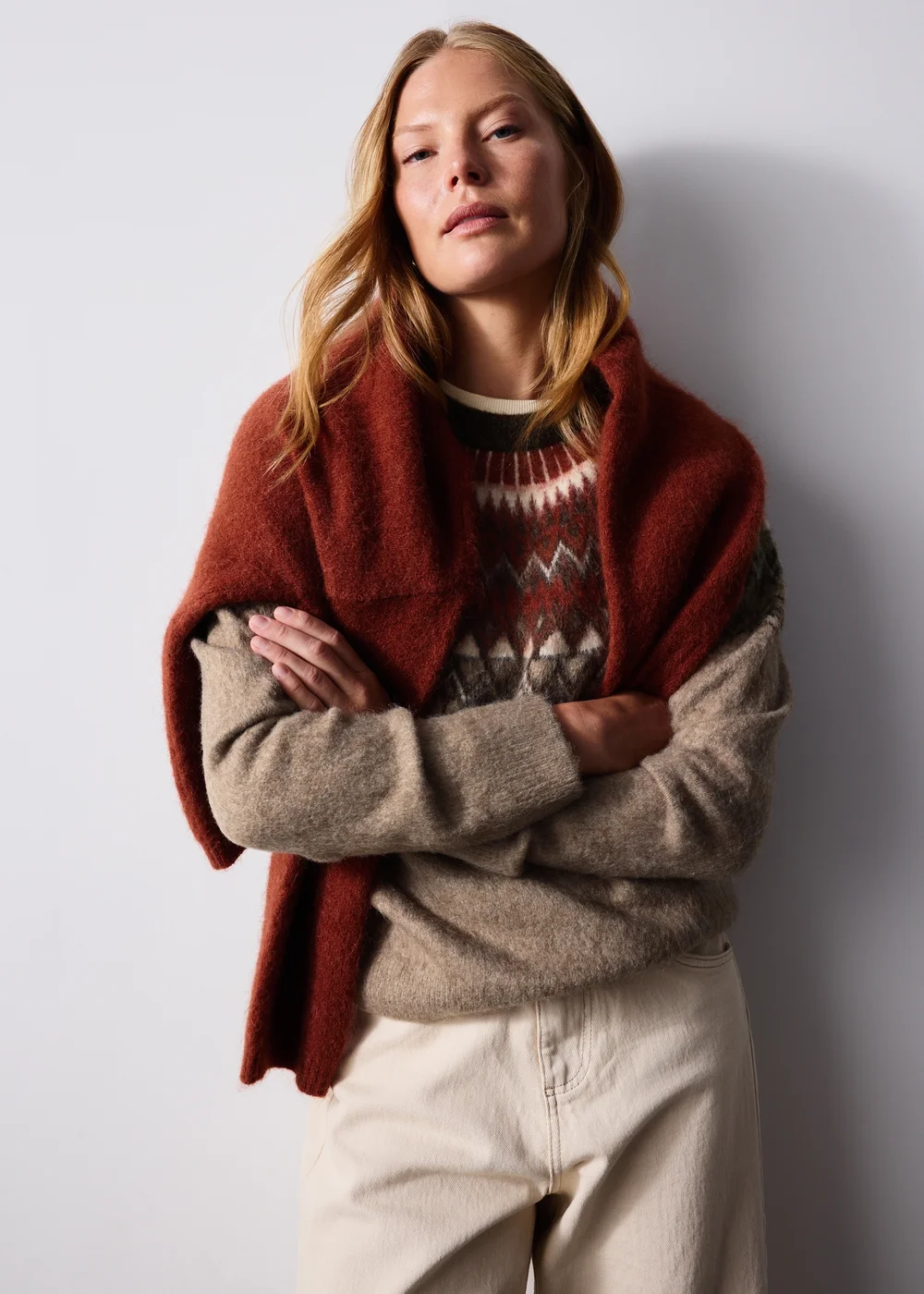 Mocha Brushed Fairisle Jumper - XS Image 2