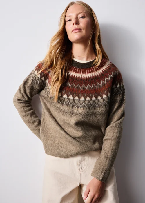 Mocha Brushed Fairisle Jumper - XS Image 1
