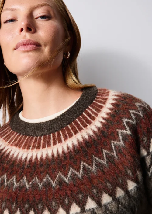 Mocha Brushed Fairisle Jumper - XS Image 4