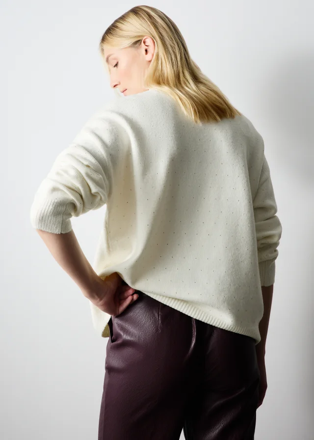 Cream Embellished Knitted Jumper