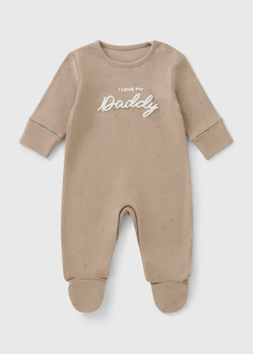 Baby Beige Daddy Slogan Sleepsuit (0-23mths) - First Size Image 1