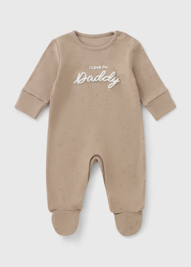 Baby Beige Daddy Slogan Sleepsuit (0-23mths)