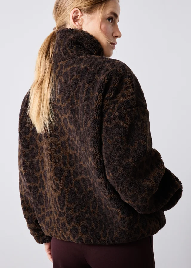 Brown Leopard Borg Half Zip Fleece