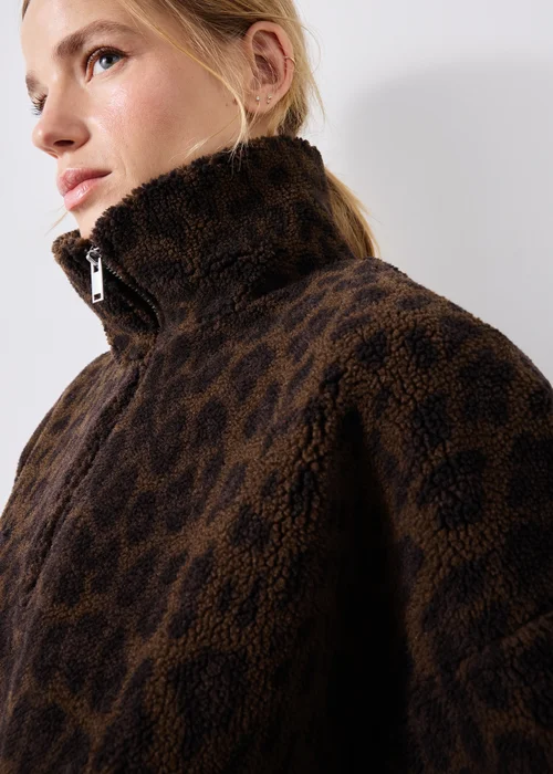 Brown Leopard Borg Half Zip Fleece - XS Image 3
