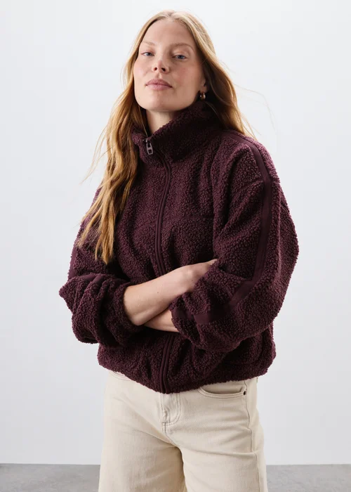 Burgundy Tapered Borg Jacket - S Image 1