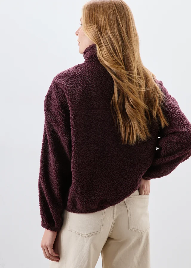 Burgundy Tapered Borg Jacket