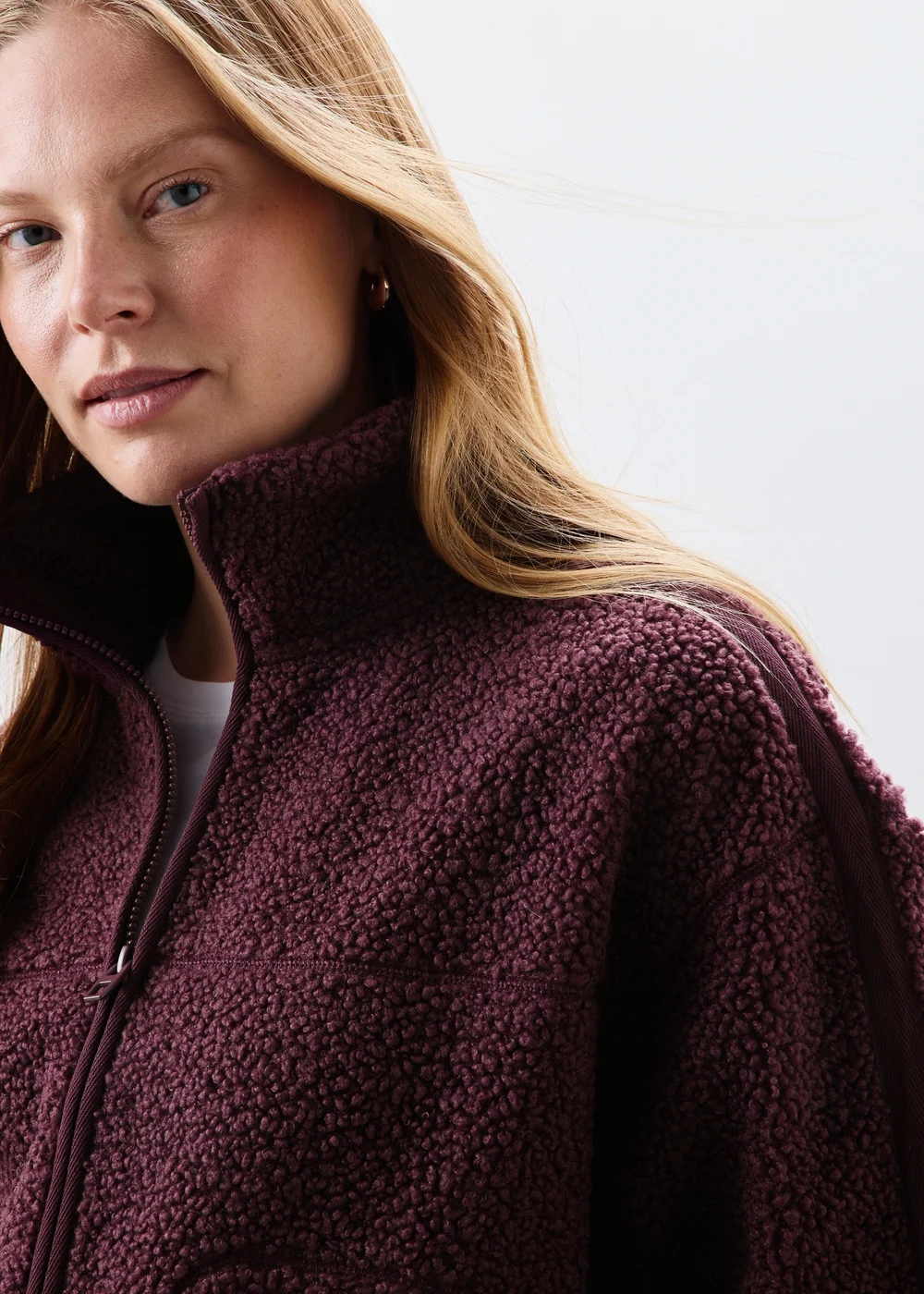 Burgundy Tapered Borg Jacket - S Image 3