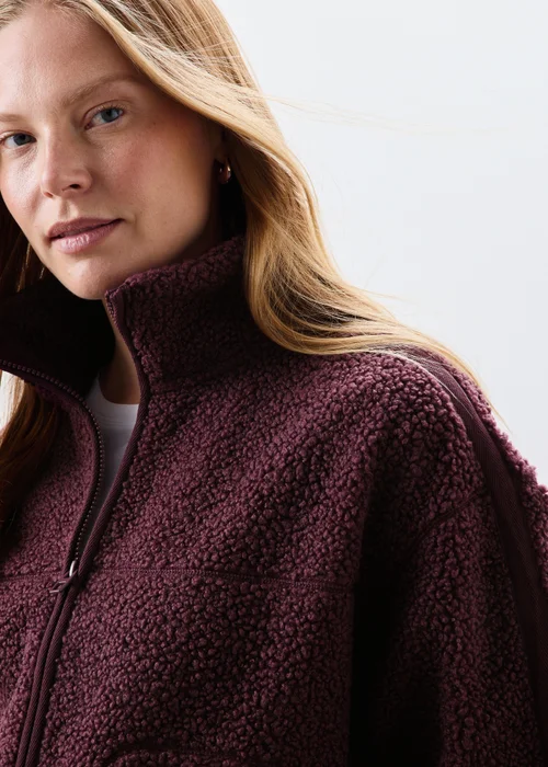 Burgundy Tapered Borg Jacket - S Image 3
