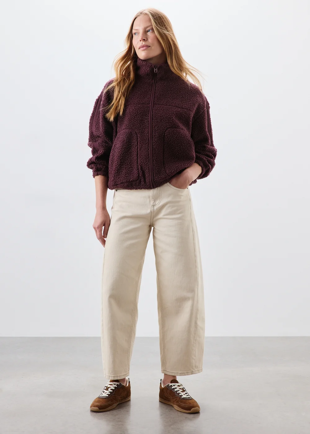 Burgundy Tapered Borg Jacket - S Image 4