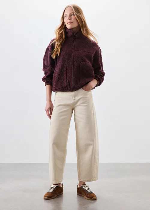 Burgundy Tapered Borg Jacket - S Image 4