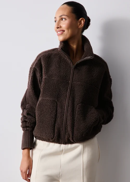 Chocolate Brown Tapered Borg Jacket - S Image 1