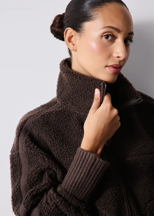 Chocolate Brown Tapered Borg Jacket - S Image 3
