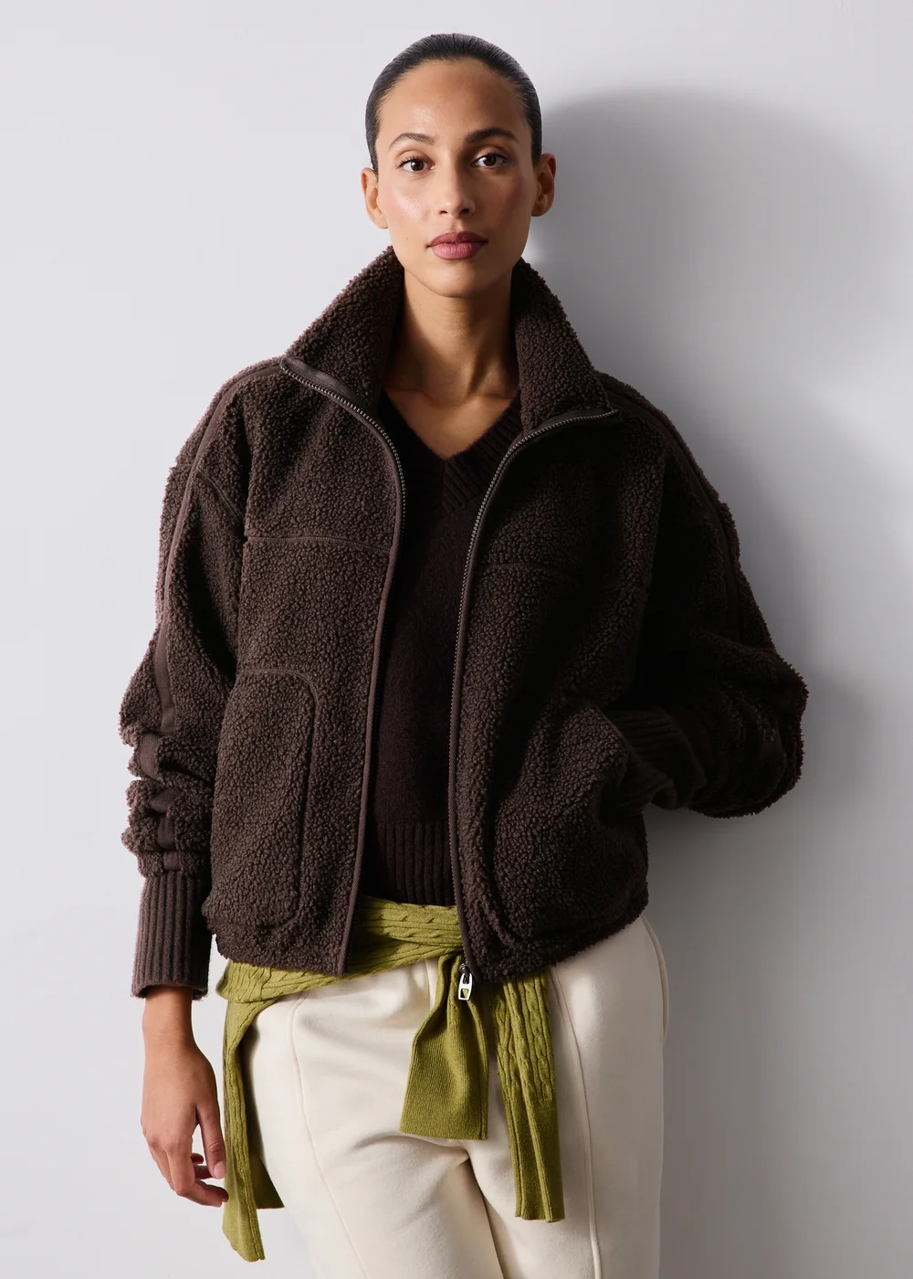 Chocolate Brown Tapered Borg Jacket - S Image 4