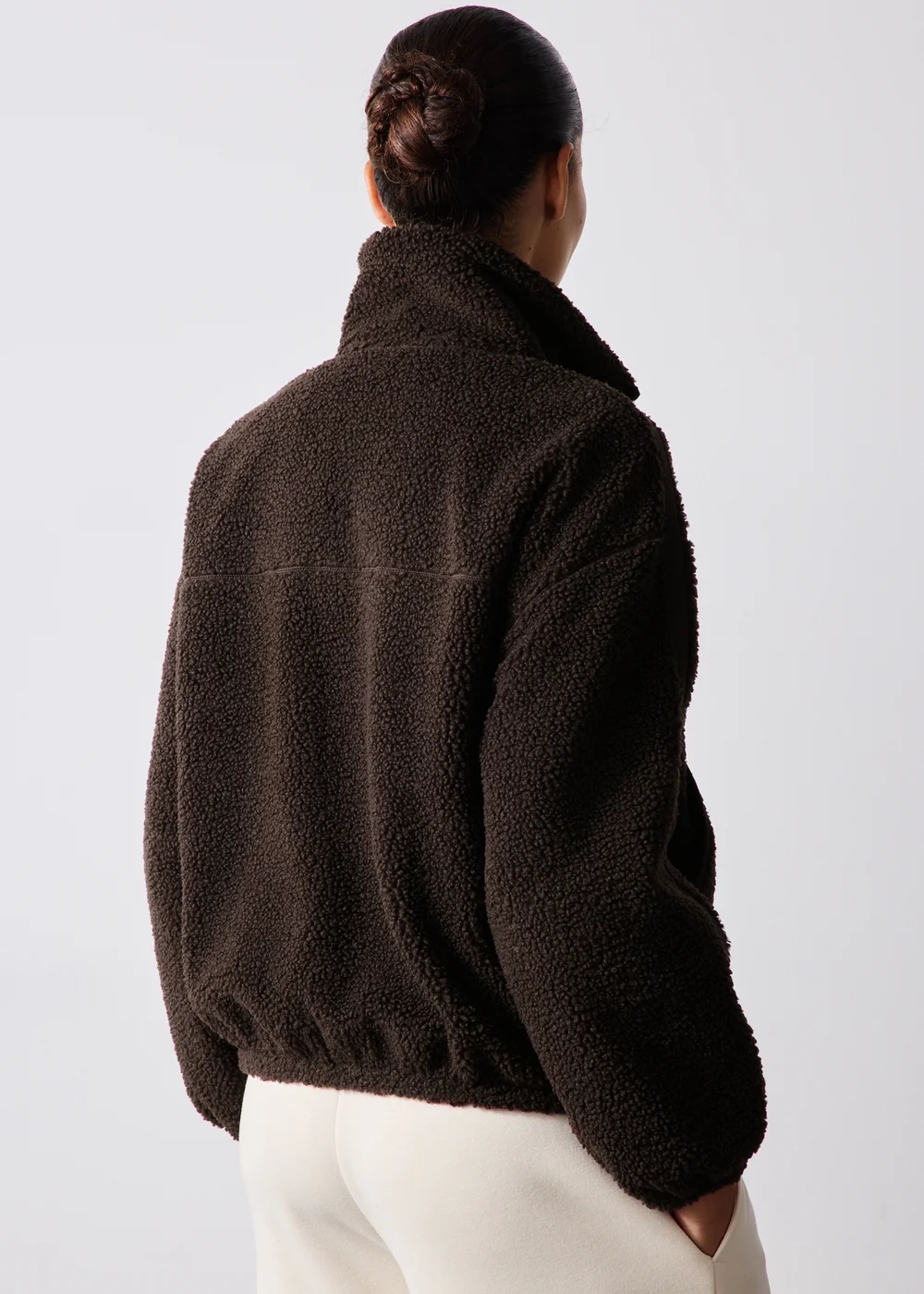Chocolate Brown Tapered Borg Jacket - S Image 2