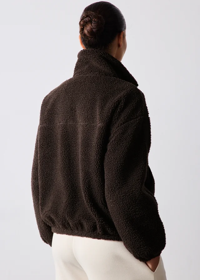 Chocolate Brown Tapered Borg Jacket