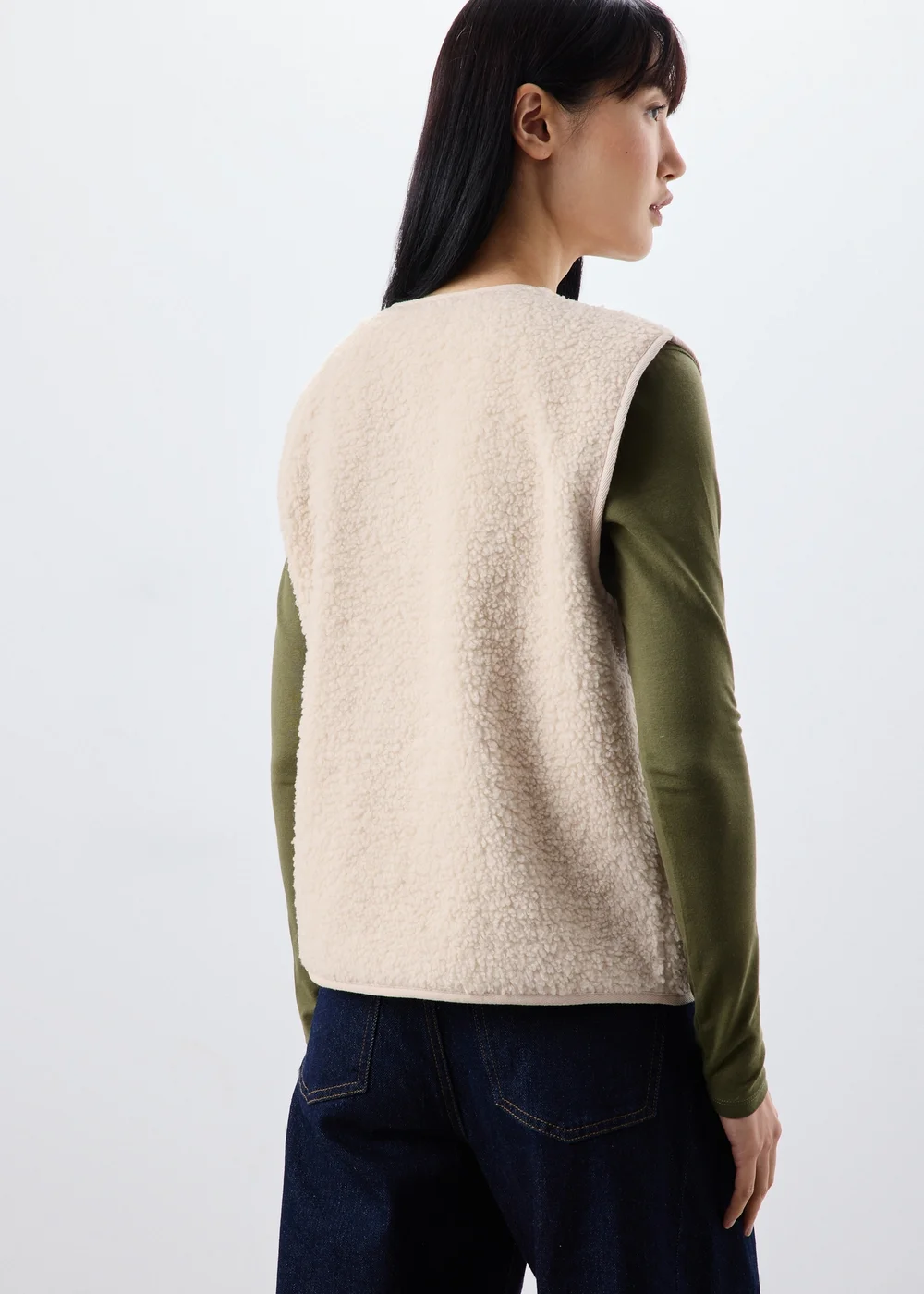 Cream Borg Button Through Gilet - M Image 3