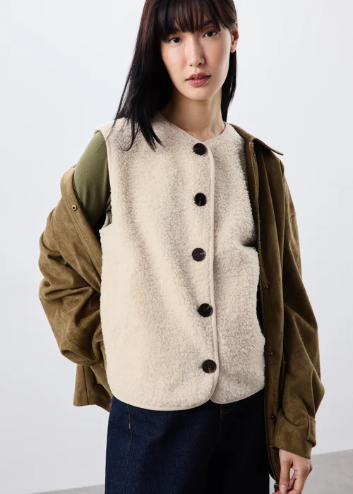 Cream Borg Button Through Gilet - M Image 1