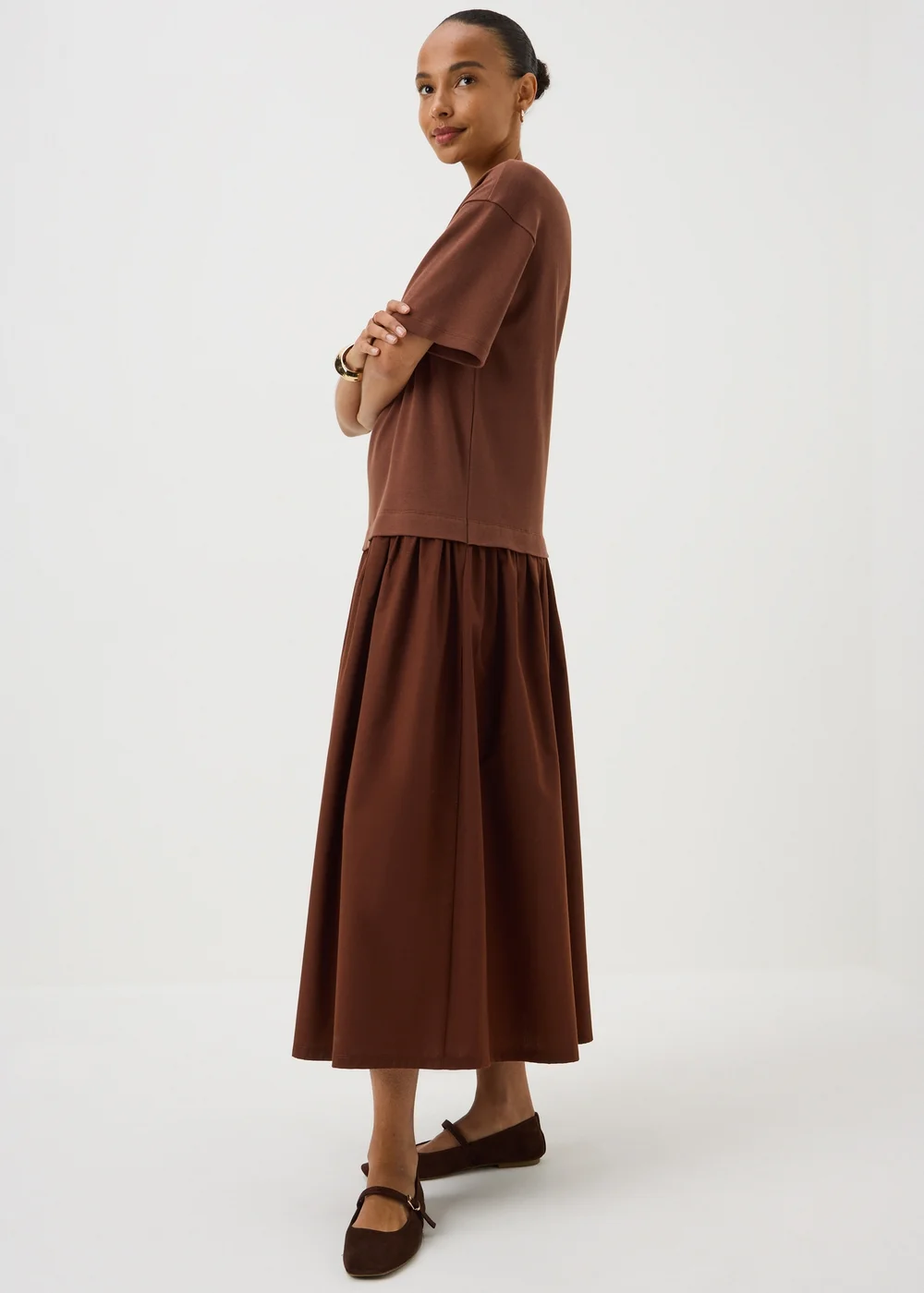 Chocolate Brown 2 in 1 T-Shirt Midaxi Dress - 8 Image 1