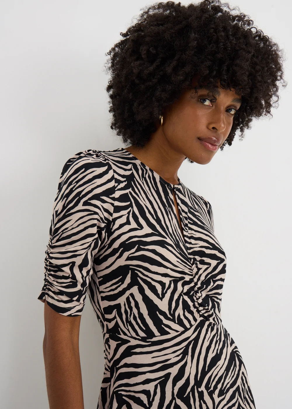 Black Zebra Print Twist Front Midaxi Dress - 8 Image 1