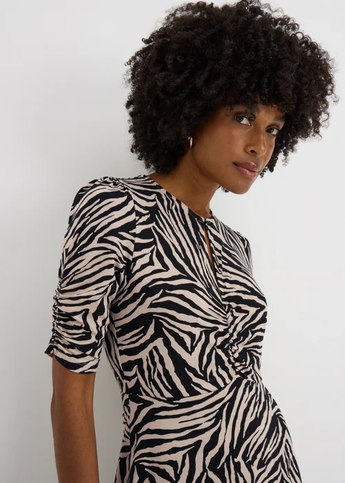 Black Zebra Print Twist Front Midaxi Dress - 8 Image 1
