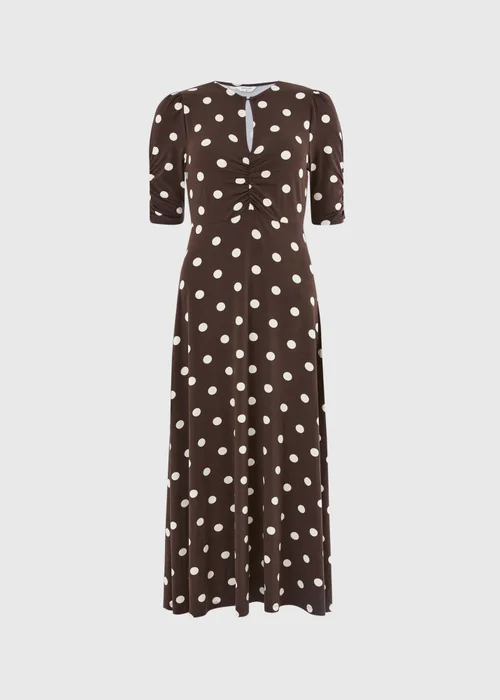 Chocolate Brown Polka Dot Twist Front Midaxi Dress - 8 Image 4